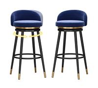 MARIYCH Juego de 2 taburetes de Bar Altos, giratorios 360°, tapizados en Terciopelo y con reposapiés de Metal Negro para el hogar, Bar y Comedor, Color Verde