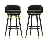 MARIYCH Juego de 2 taburetes de Bar Altos, giratorios 360°, tapizados en Terciopelo y con reposapiés de Metal Negro para el hogar, Bar y Comedor, Color Negro.