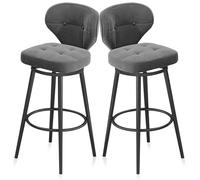 MARIYCH Juego de 2 taburetes de Bar de Cocina con Respaldo, taburetes de Bar tapizados de Terciopelo Modernos, taburetes de Pub con reposapiés de Estructura de Metal Negro, sillas de Comedor sin Bra