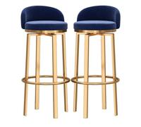 MARIYCH Juego de 2 taburetes de Bar de Terciopelo, con reposapiés Altos giratorios y Patas de Metal para Isla de Cocina, sin Brazos, Color Azul.