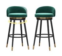 MARIYCH Juego de 2 taburetes de Bar giratorios de Terciopelo para Cocina, Comedor, cafetería, con Respaldo Acolchado y reposapiés Negro, Altura del Asiento 65 cm, Color Verde