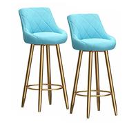 MARIYCH Juego de 2 taburetes de Bar Modernos, Altura de mostrador, sillas de Cocina, Terciopelo con Respaldo y reposapiés Dorado, tapizados para Isla de 65/75 cm, Azul Claro, 75 cm
