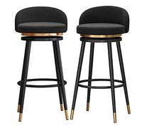 MARIYCH Juego de 2 taburetes de Bar, Modernos taburetes de Comedor giratorios de 360° de Terciopelo con Respaldo y reposapiés Negro, Altura del Asiento 65 cm, Color Negro