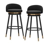 MARIYCH Juego de 2 taburetes de Bar, Taburete Alto Moderno Dorado con Respaldo Giratorio de 360° y Estructura de Metal Dorado, sillas para Isla de Cocina, Altura del Asiento 65 cm, Color Verde