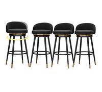 MARIYCH Juego de 4 taburetes de Bar Altos, giratorios 360°, tapizados en Terciopelo y con reposapiés de Metal Negro para el hogar, Bar y Comedor, Color Negro.