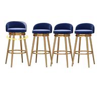 MARIYCH Juego de 4 taburetes de Bar Altos, giratorios 360°, tapizados en Terciopelo y con reposapiés de Metal Dorado para el hogar, Bar y Comedor, Color Azul
