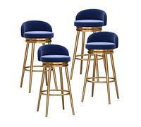 MARIYCH Juego de 4 taburetes de Bar, sillas giratorias de 360° con tapizado de Terciopelo y reposapiés Dorado, Silla de Desayuno para mostrador de Cocina, Color Azul