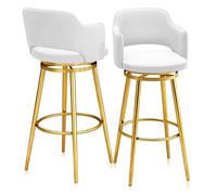 MARIYCH Juego de taburetes de Bar Altos de Terciopelo de 1/2/3/4 taburetes de Altura tapizados Blancos for Isla de Cocina, con Respaldo y reposapiés, Asiento Giratorio(2 PCS 65cm,Black Leg)