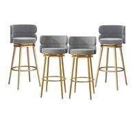MARIYCH Silla de Comedor tapizada con Respaldo Alto, Taburete de Bar, Juego de 4 taburetes de Isla de Cocina Modernos, taburetes de Bar de Terciopelo con Altura de mostrador, Patas de Oro Gris, 75 c