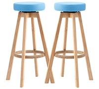 MARIYCH Taburete Alto de Madera Giratorio de 360°, Estilo Retro, para Cocina, Restaurante, con Asiento de PU y reposapiés de Cuerda de cáñamo, 2 Unidades (65 cm, Azul)