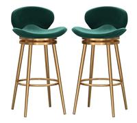 MARIYCH Taburete de Bar tapizado en Terciopelo, Moderno Taburete Giratorio con Respaldo, reposapiés de Metal, para Cocina, Comedor, Pub, cafetería, 2 Unidades, Verde, 75 cm de Alto.