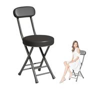 MARIYCH Taburete Plegable Acolchado de 48 cm con Respaldo, Capacidad de 120 kg, Silla de Cocina Plegable y portátil con reposapiés para Adultos, para el hogar (Negro)