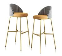 MARIYCH Taburetes de Bar de Altura Alta con Patas de Metal Dorado, Juego de 2, de Piel sintética, Modernos, con Respaldo y reposapiés, 65 cm, Color Naranja