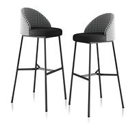 MARIYCH Taburetes de Bar de Altura Alta, Modernos taburetes de Bar de Piel sintética Dorados con Respaldo y Silla Alta de Metal Negro para Pub, cafetería, 65 cm, Color Negro