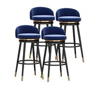 MARIYCH Taburetes de Bar giratorios de 360° con Respaldo y Patas Negras, Modernos taburetes de Cocina tapizados en Terciopelo, 4 Unidades, Color Azul
