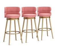 MARIYCH Taburetes de Bar giratorios de 360°, Juego de 1/2/3/4 sillas de Bar, Silla de Isla de Cocina de Terciopelo con Respaldo y reposapiés de Metal, sillas de Comedor Modernas sin Brazos, Patas de