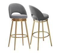 MARIYCH Taburetes de Bar giratorios de 360°, Juego de 2, de Terciopelo, con Asiento tapizado y Respaldo, Base metálica para Isla de Cocina, Barra de casa, Gris, 75 cm, Estructura de 2 Piezas