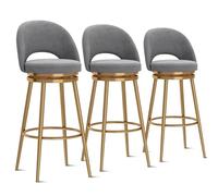 MARIYCH Taburetes de Bar giratorios de 360°, Juego de 3, de Terciopelo, con Asiento tapizado y Respaldo, Base metálica para Isla de Cocina, Barra de casa, Gris, 75 cm, Estructura de 3 Piezas