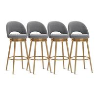MARIYCH Taburetes de Bar giratorios de 360°, Juego de 4, de Terciopelo, con Asiento tapizado y Respaldo, Base metálica para Isla de Cocina, Barra de casa, Gris, 65 cm, Estructura de 4 Piezas