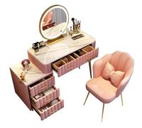 MARIYCH Tocador Moderno con Espejo y Luces Ajustables de 3 Colores, pequeño tocador con 5 cajones, Mesa de Maquillaje con Armario Ajustable para Dormitorio, Cuarto de Maquillaje, 100 cm, Rosa