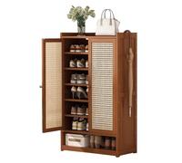 MARIYCH Zapatero de ratán para Entrada, Mueble de Almacenamiento rústico con Puertas y Espacio Abierto, Organizador de Zapatos para Pasillo, Sala de Estar y Armario.
