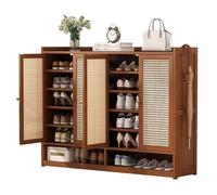 MARIYCH Zapatero de ratán para Entrada, Mueble de Almacenamiento rústico con Puertas y Espacio Abierto, Organizador de Zapatos para Pasillo, Sala de Estar y Armario.