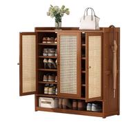 MARIYCH Zapatero de ratán para Entrada, Mueble de Almacenamiento rústico con Puertas y Espacio Abierto, Organizador de Zapatos para Pasillo, Sala de Estar y Armario.