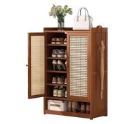 MARIYCH Zapatero de ratán para Entrada, Mueble de Almacenamiento rústico con Puertas y Espacio Abierto, Organizador de Zapatos para Pasillo, Sala de Estar y Armario.