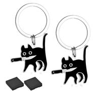 Marjoramy 2 Llaveros de Gato Negro con 2 Cajas de Regalo Negras, decoraciones de Gatos, Llaveros de Pareja, Regalos para Amantes de los Gatos, Adecuados Para el Día de San Valentín y