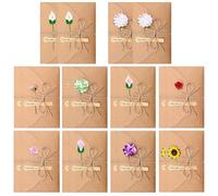 Marjoramy 20 Piezas Tarjetas de Felicitación de Flores Secas, Tarjeta Papel Kraft con Flores Secas, Tarjeta Kraft Felicitacion Cumpleaños, Sobres para Postales, 10 Tipos Flores, 17.5 x 11cm