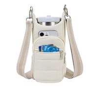 Marjoramy Bolsa de Transporte para Botella de Agua,Soporte para Botella de Agua con Correa,Bolsillo para teléfono,Portabotellas con Funda de Pajita,para Viajes,Camping (Blanco)