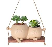 Marjoramy Macetas de Cara Doble Sonriente,Maceta Oscilante, Maceta de Resina Artística con Agujero de Drenaje,Maceta Decorativa Colgante para Jardín, Escuela, Casa