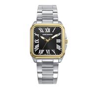 Mark Maddox HM0153-52 - Reloj Hombre Analógico Tres Agujas, Caja Bitono Acero e IP Dorado, Esfera Negra con Números Romanos, Brazalete de Acero