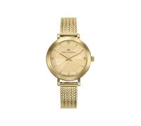 Mark Maddox MM1034-27 - Reloj Mujer Analógico Dos Agujas 31mm, Caja y Malla Milanesa de Acero IP Dorado, Esfera Dorada con Circonitas, WR