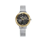 Mark Maddox MM1034-57 - Reloj Mujer Analógico Dos Agujas 31mm, Caja Bitono Acero e IP Dorado, Malla Milanesa de Acero, Esfera Negra con Circonitas, WR