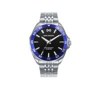 Mark Maddox Reloj Hombre HM1022-57 - Analógico de Acero Inoxidable Plateado con Dial Negro y Bisel Azul