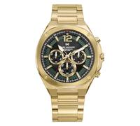 Mark Maddox Reloj Hombre HM1021-55 - Cronógrafo, Caja Acero Dorado, Esfera Negra y Verde, Brazalete Acero Dorado, 44 mm, 10 ATM