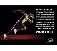 Mark Mountford Póster motivacional con autógrafo de Usain Bolt Sprinter con el campeón olímpico, multicolor, con copia de autógrafo, motivación, deporte, correr, juegos olímpicos, póster A4, 210 x 297