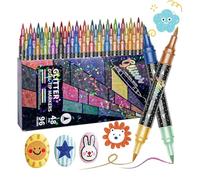 Marker Pens - Double Color Brush Markers Set | Soft Tip Glitter Watercolor Pens | Art Drawing Coloring Supplies, Blendable Ink Markers For Kids Students Artists Creative Design
