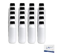 MARKESYSTEM - Botella blanca 1 Litro (20 Botellas) de plástico, cierre rosca boca ancha - Catering Industrial, Líquidos, Cosmética, Químicos, ADR + Kit Etiquetado, Apta para uso alimentario