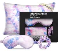 Market Fresh Beauty Juego de regalo de funda de almohada de seda de morera, máscara de ojos, funda de almohada y coletero para un sueño suave, reduce roturas, enredos, arrugas y arrugas, tamaño Queen,