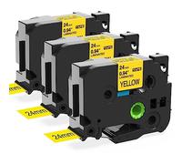 MarkField 3x Compatible con Brother P-Touch TZ TZe-651 24mm Amarillo Cinta | TZ TZe-651 24mm x8m Yellow Tape, para PT-P700 D450 D600 P750W P900W P910BT P900 P950NW 2430, amarillo sobre negro, 3-Pack