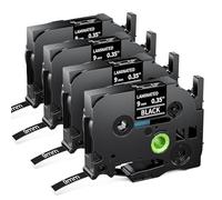 MarkField 4x Cintas de Etiquetas Compatible con Brother P-Touch Cinta TZ TZe-325 0.35 9mm x 8m laminada Blanco sobre Negro Etiqueta para PT-H110 H107B H200 P300BT Cube 1000 1090 D200 E110