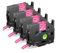 MarkField 4x Compatible con Brother P-touch TZe 12mm 0.47 Cinta Etiqueta | TZe-MQP35 Blanco sobre Rosa Bayas Cintas de Etiquetas para Ptouch PT-D210 D410 H110 H107 H100R H100lb H105 H101C 1010 1830