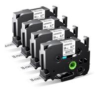 MarkField 4x TZe-241 18mm Compatible con Brother P Touch Blanco Etiqueta | TZ TZe 241 18mm x 8m 0,7" Cinta Negro sobre blanco Etiqueta, para Ptouch PT-P710BT P910BT, PT-D400 D410 D450, PT-2430, 4 Pack