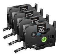 MarkField 4x TZe-335 12mm Cinta de Etiquetas Compatible para Brother P-touch TZ 12 mm 0.47 Blanco sobre Negro para PT-H110 H107 H105 H100LB H100R D210 D410 1000 1090 1830 D200 E110 Cube