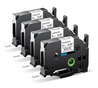 MarkField TZe-221 Cinta 9 mm Compatible con Brother P touch Negro sobre blanco TZ TZe221 cinta de etiquetas 9mm 0,35" Tape Cassette, para PT-H100LB H105 H107 H110 PT-D210 D410 PT-1000, 4 Pack