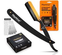 MARKHOR Navaja Afeitar Profesional Para Hombre Con 100 Cuchillas De Afeitar, Negro Mate Con Baño De Oro 24K, Navaja De Afeitar Barbero Clásica, Kit Barba Premium