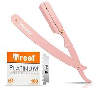 MARKHOR® Oro Rosa de Lujo - Navaja Afeitar Profesional con 100 Cuchillas para hoja de barbero - Cuchilla de Afeitar Hombre Estilo Barbero Clásico - Kit de Afeitado Premium