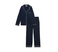 Marks & Spencer Pijama de Modal de algodón con Cuello y Solapa Azul Marino Mujeres L